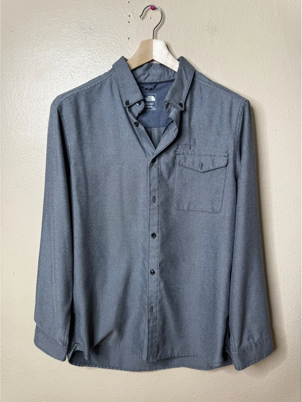 The North Face Mens Large Gray Heather Button Up Shirt Long Sleeve Outdoor